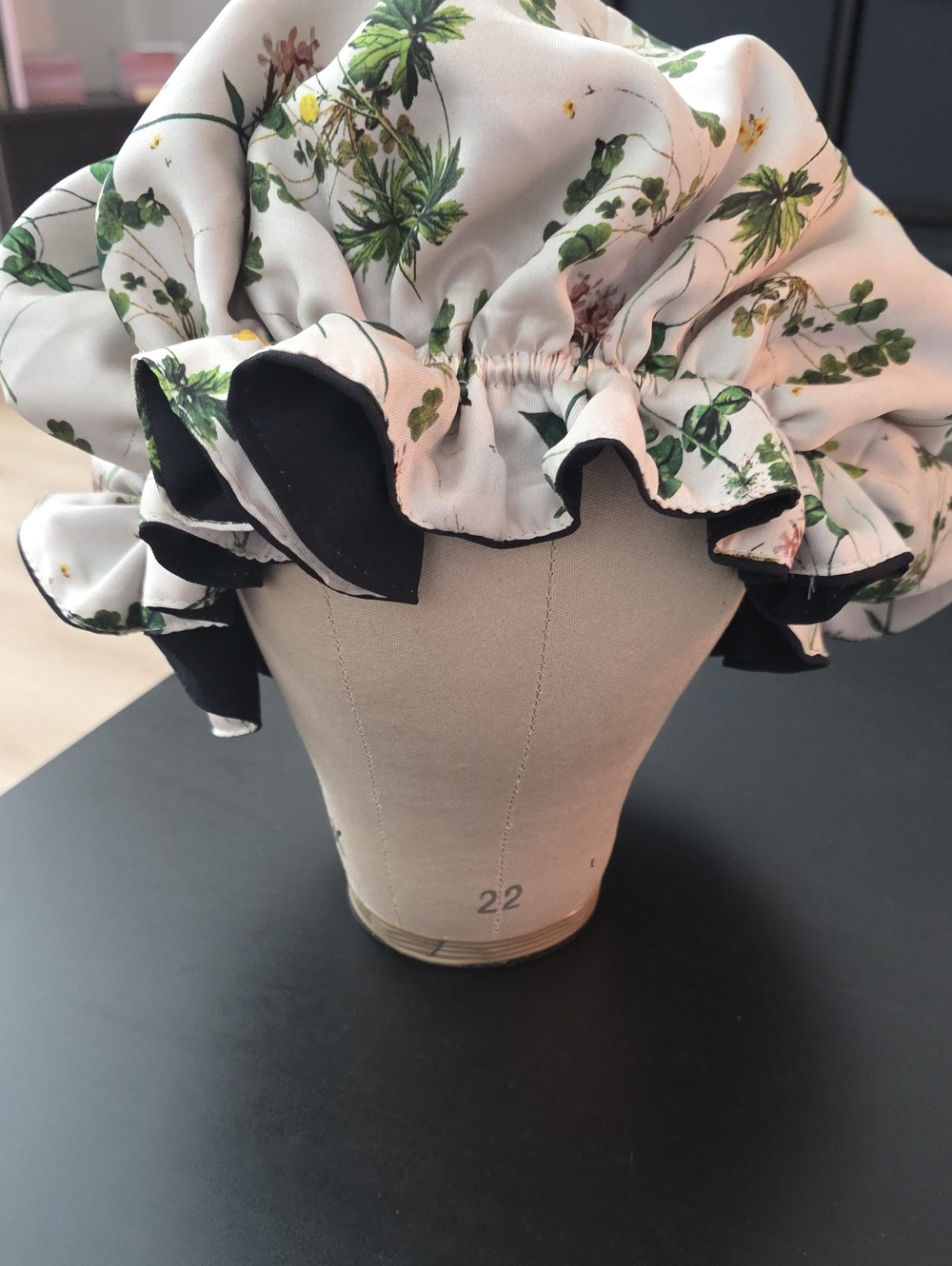 Handmade Hair Bonnet In Cream Floral Garden Print